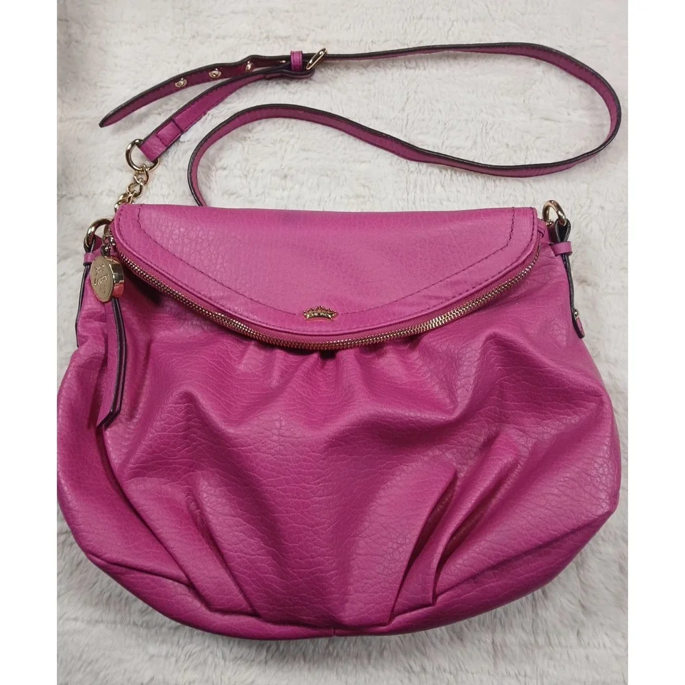 Women's Juicy Couture Crossbody Hobo Handbag Hot Pink Gold Medium - Picture 2 of 12
